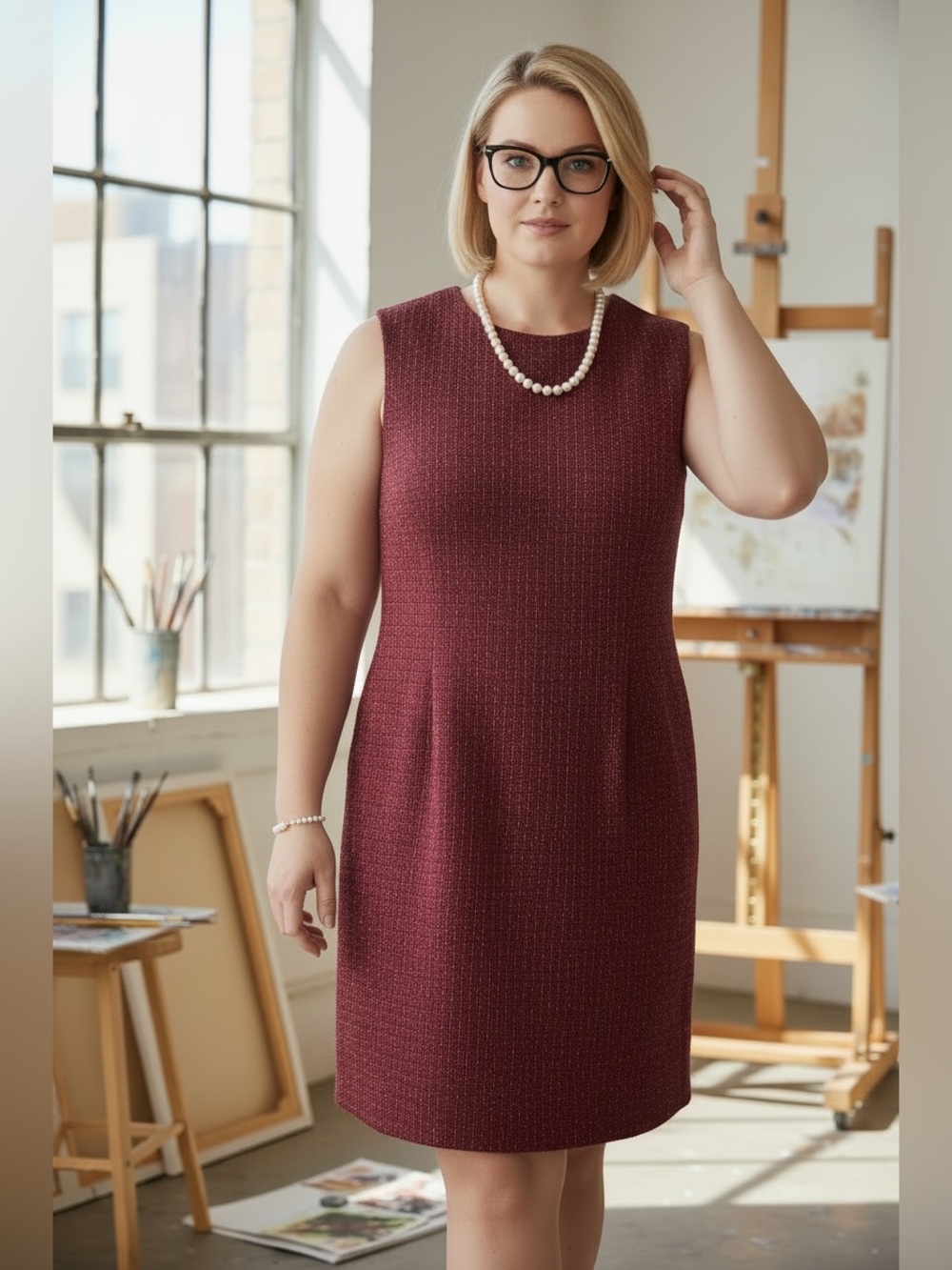 PRESTON & YORK Beet Red Roselyn Tweed Shift Dress Sz 16 XL NWT Classic Old Money